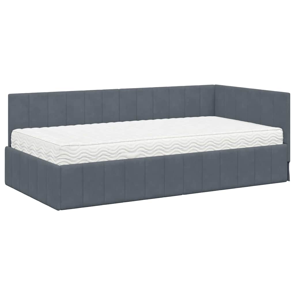 Cornice del letto ad angolo Grigio scuro 100 x 200 cm Velluto