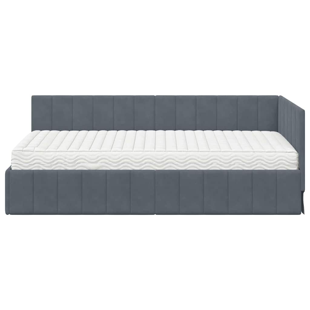 Cornice del letto ad angolo Grigio scuro 100 x 200 cm Velluto