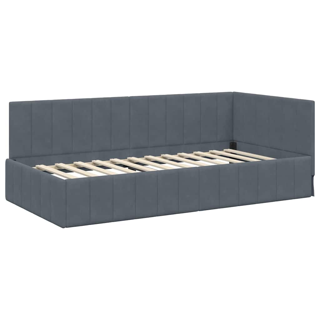 Cornice del letto ad angolo Grigio scuro 100 x 200 cm Velluto
