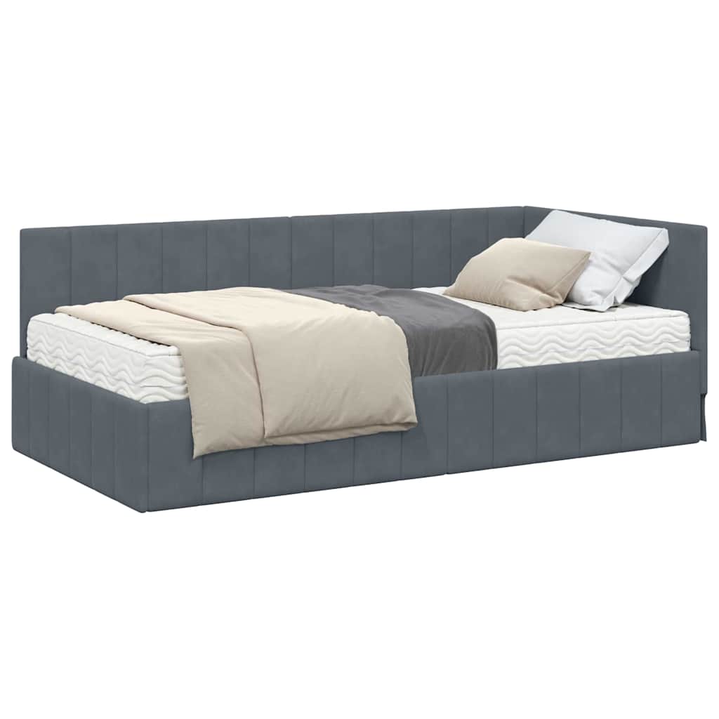 Cornice del letto ad angolo Grigio scuro 100 x 200 cm Velluto