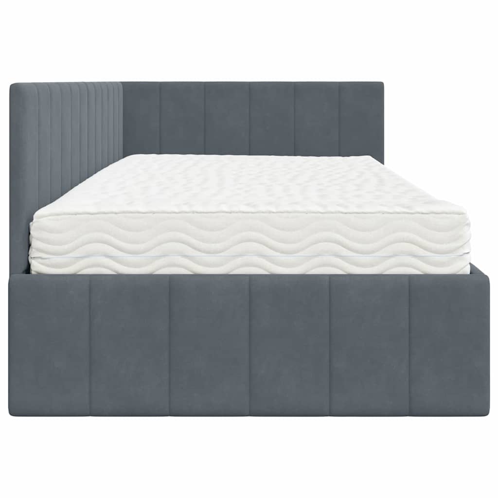 Cornice del letto ad angolo Grigio scuro 100 x 200 cm Velluto