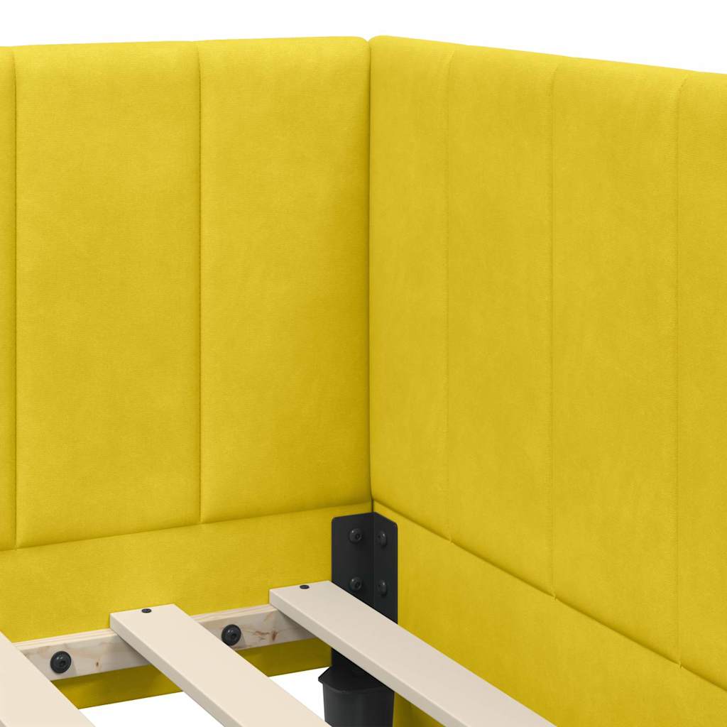 Cornice del letto ad angolo Giallo 100 x 200 cm Velluto