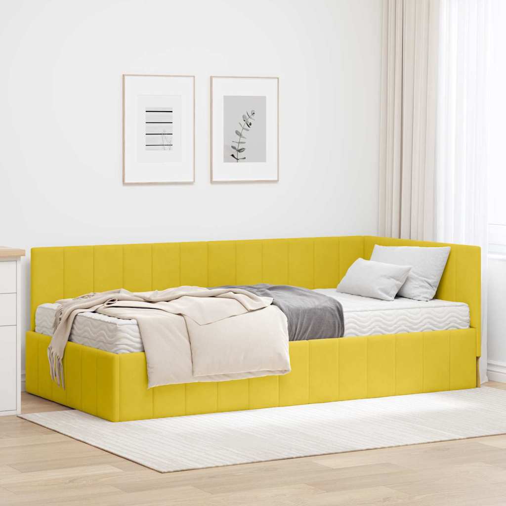 Cornice del letto ad angolo Giallo 100 x 200 cm Velluto