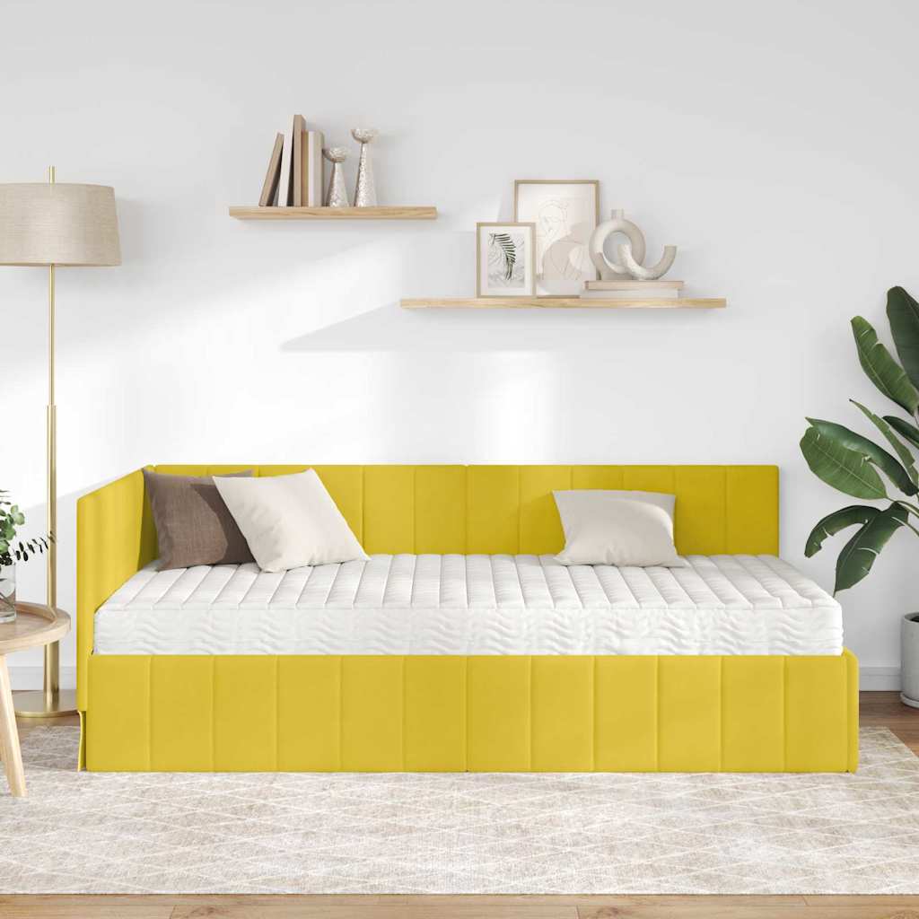 Cornice del letto ad angolo Giallo 100 x 200 cm Velluto