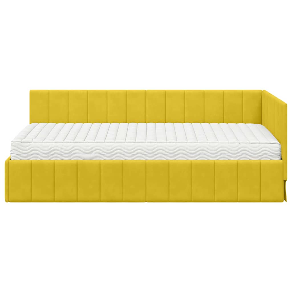 Cornice del letto ad angolo Giallo 100 x 200 cm Velluto