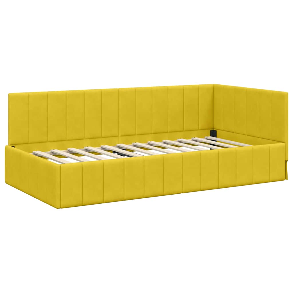 Cornice del letto ad angolo Giallo 100 x 200 cm Velluto