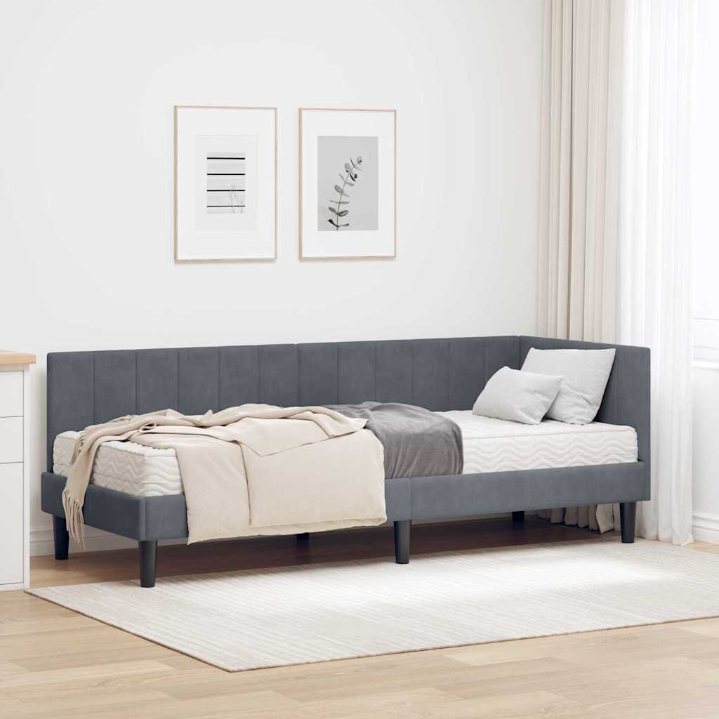 Cornice del letto ad angolo Grigio scuro 80 x 200 cm Velluto