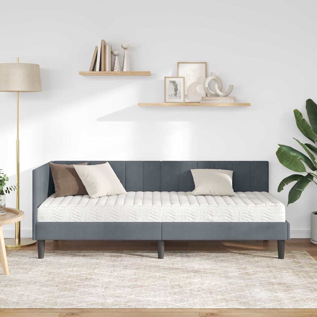 Cornice del letto ad angolo Grigio scuro 80 x 200 cm Velluto