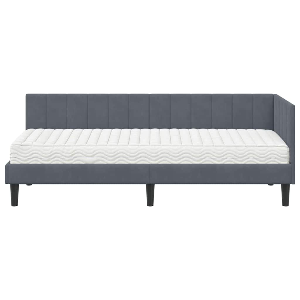 Cornice del letto ad angolo Grigio scuro 80 x 200 cm Velluto