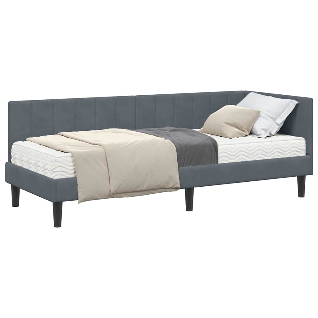 Cornice del letto ad angolo Grigio scuro 80 x 200 cm Velluto