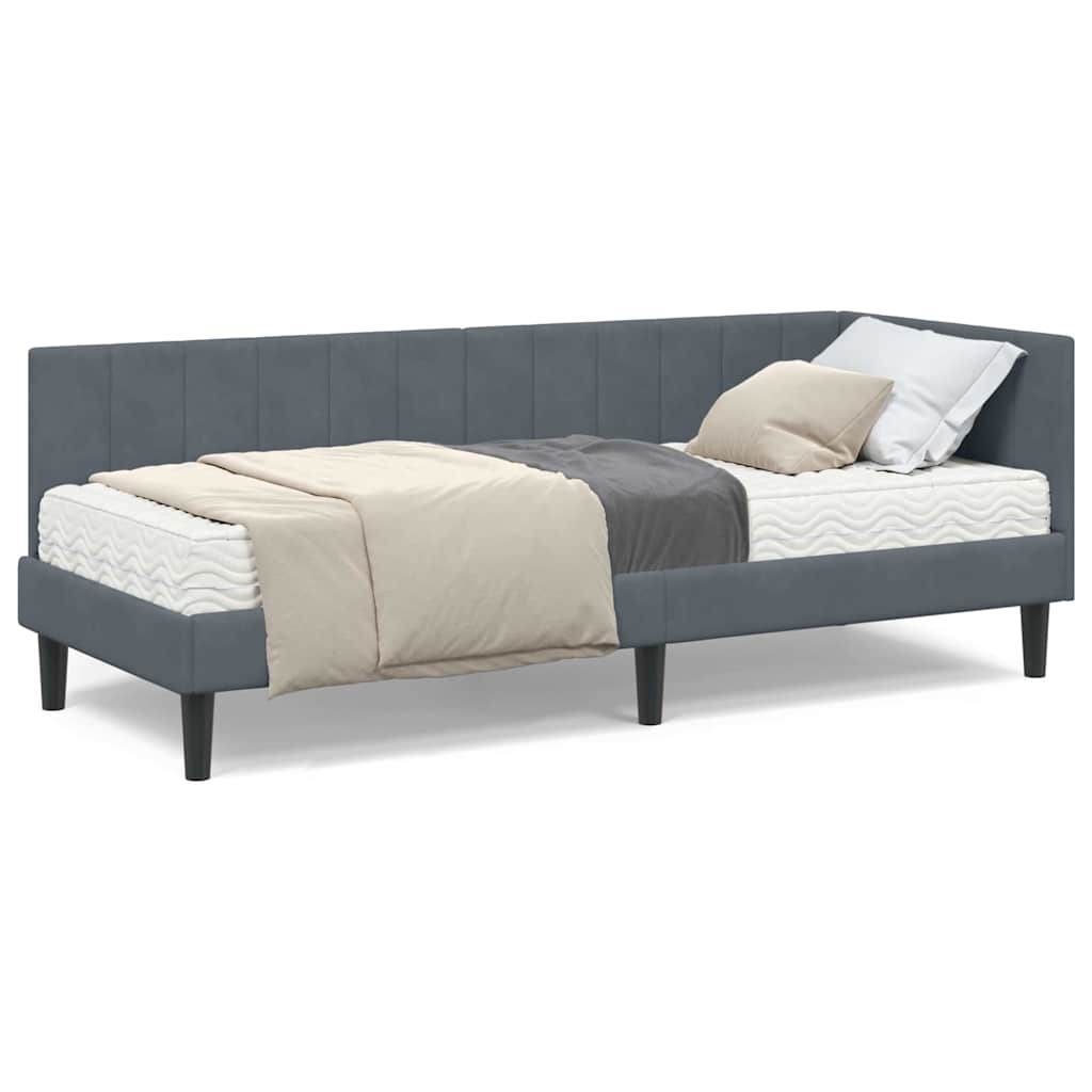 Cornice del letto ad angolo Grigio scuro 80 x 200 cm Velluto
