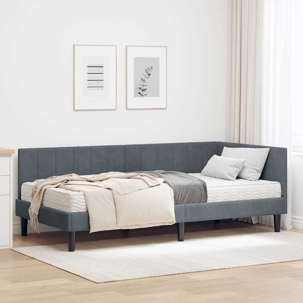 Cornice del letto ad angolo Grigio scuro 90 x 200 cm Velluto
