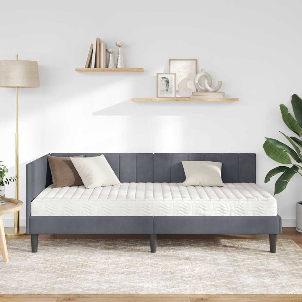 Cornice del letto ad angolo Grigio scuro 90 x 200 cm Velluto
