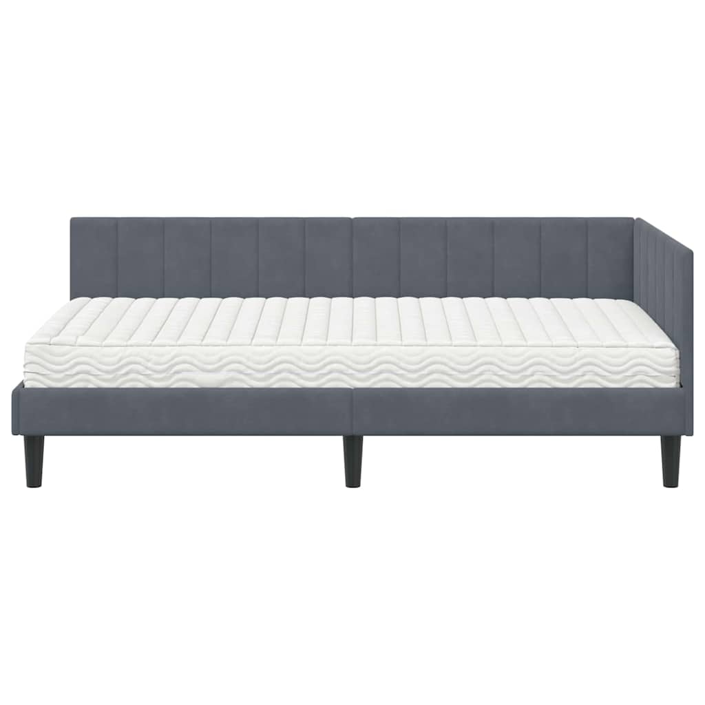 Cornice del letto ad angolo Grigio scuro 90 x 200 cm Velluto