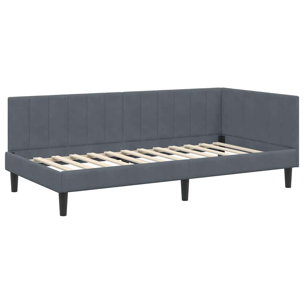 Cornice del letto ad angolo Grigio scuro 90 x 200 cm Velluto