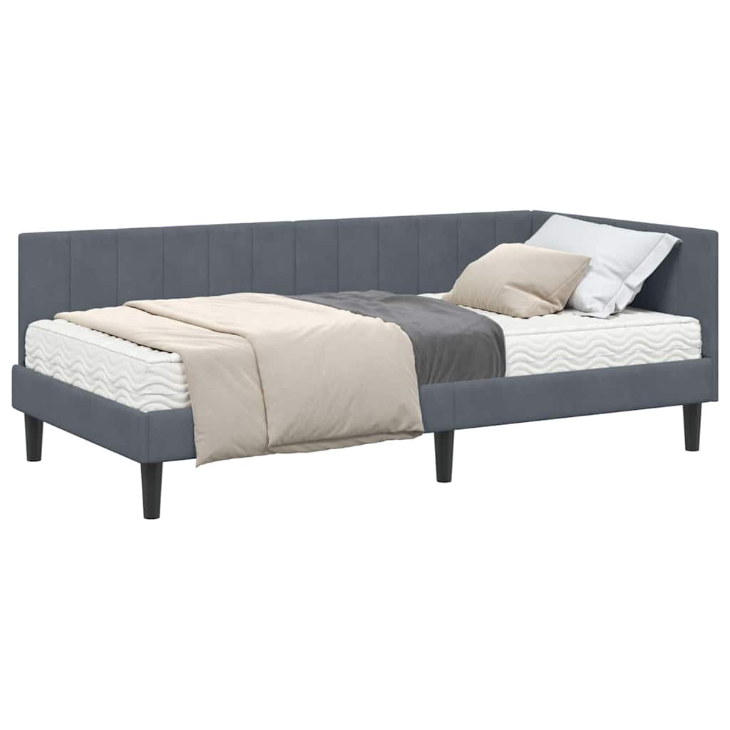 Cornice del letto ad angolo Grigio scuro 90 x 200 cm Velluto