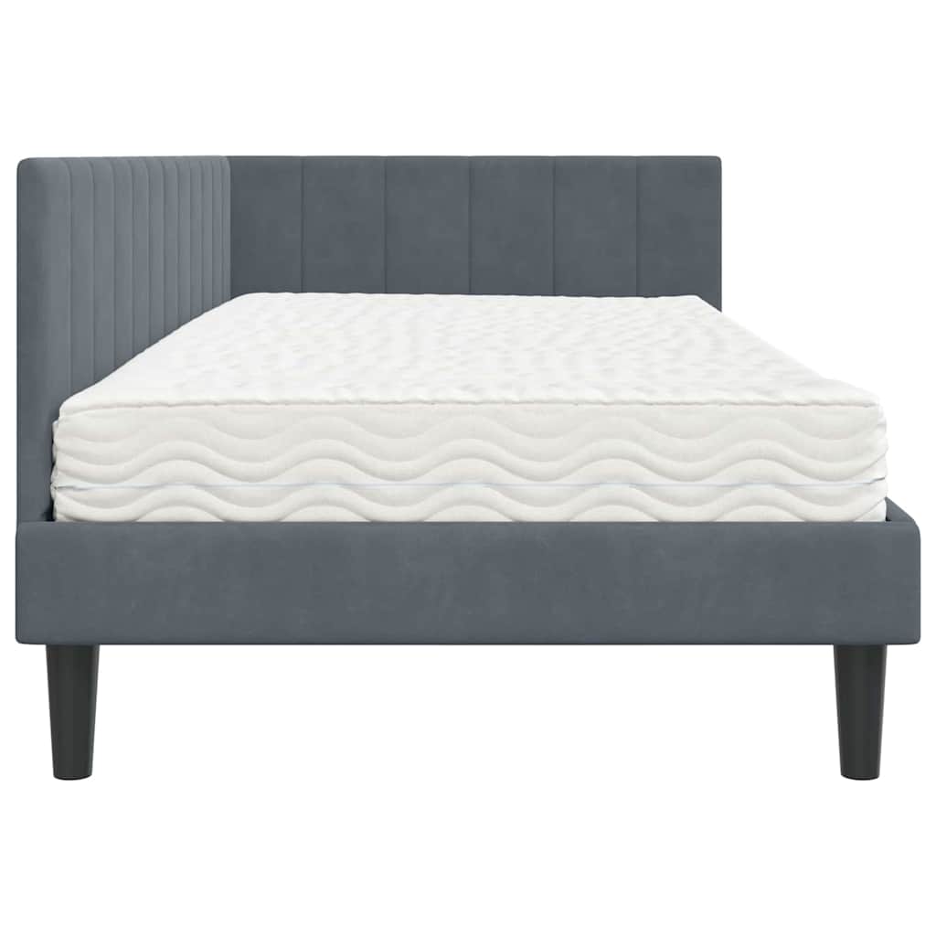 Cornice del letto ad angolo Grigio scuro 90 x 200 cm Velluto