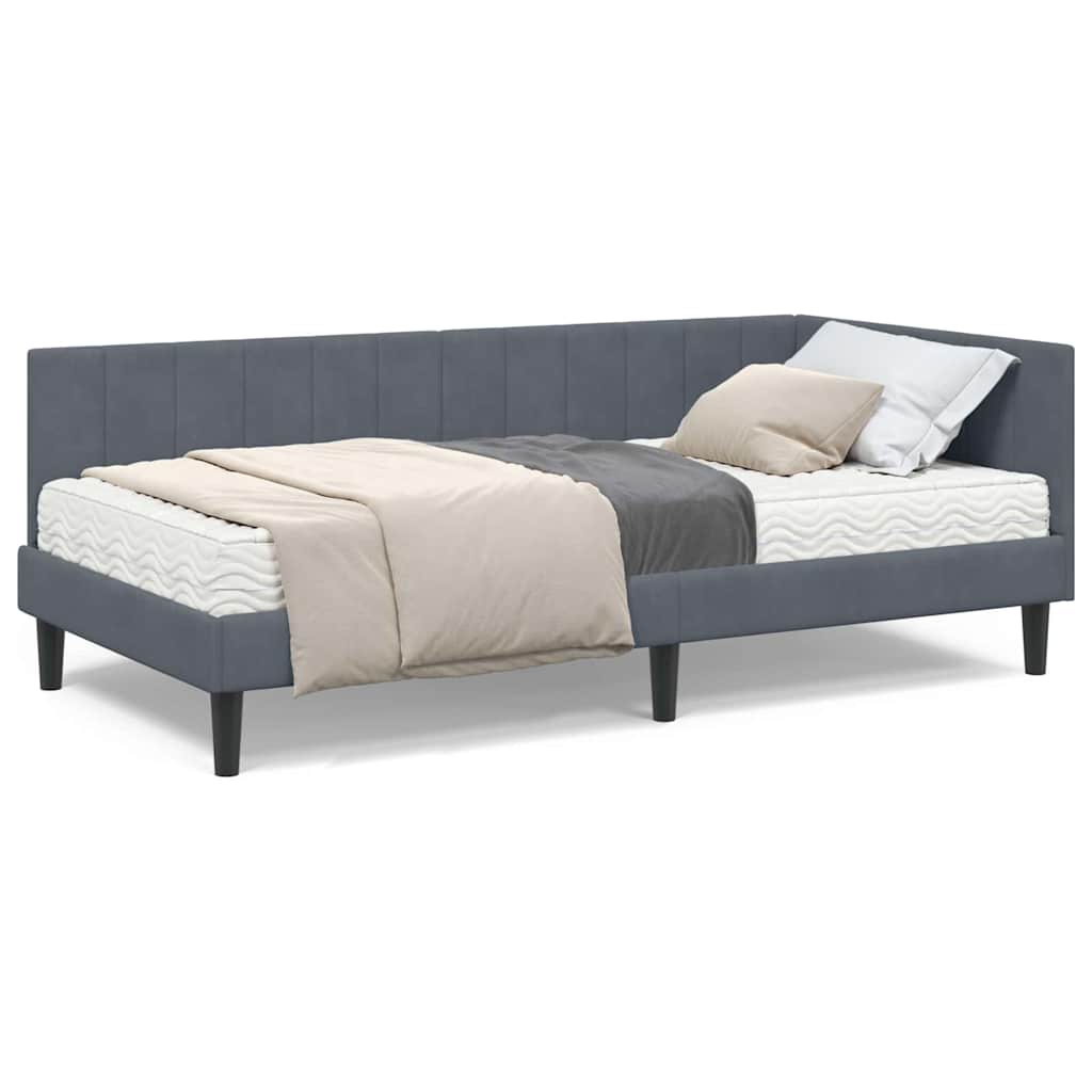 Cornice del letto ad angolo Grigio scuro 90 x 200 cm Velluto