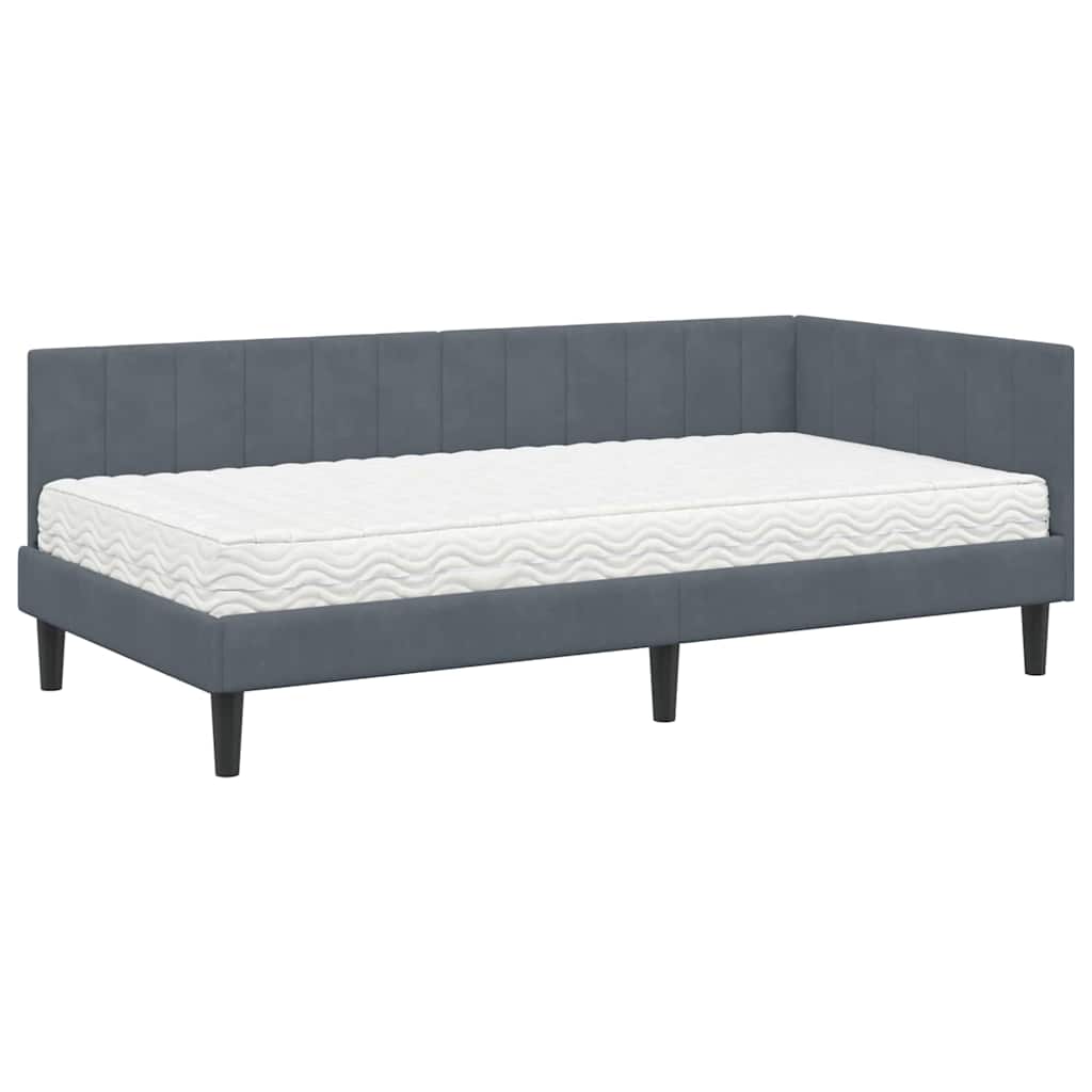 Cornice del letto ad angolo Grigio scuro 100 x 200 cm Velluto