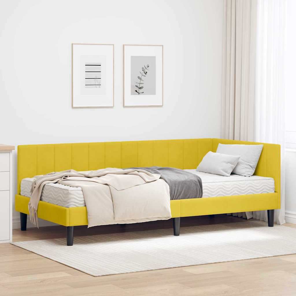 Cornice del letto ad angolo Giallo 100 x 200 cm Velluto
