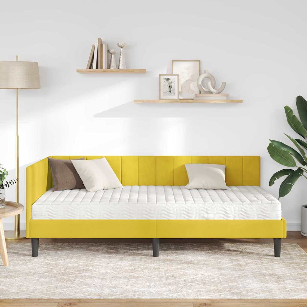 Cornice del letto ad angolo Giallo 100 x 200 cm Velluto
