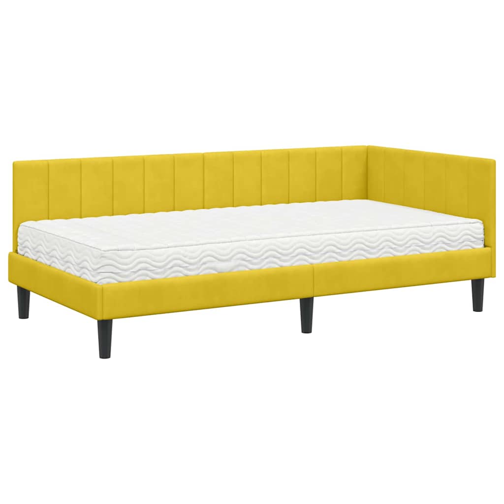 Cornice del letto ad angolo Giallo 100 x 200 cm Velluto