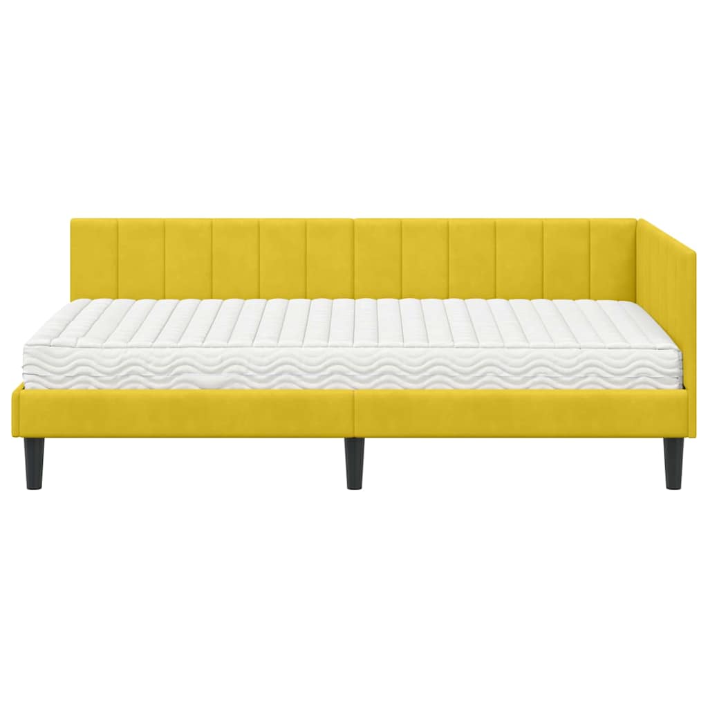 Cornice del letto ad angolo Giallo 100 x 200 cm Velluto