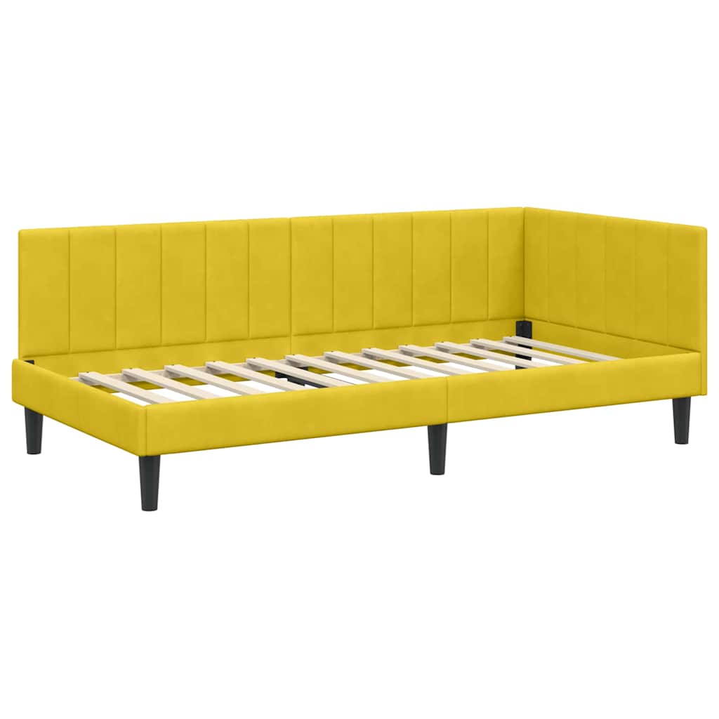 Cornice del letto ad angolo Giallo 100 x 200 cm Velluto