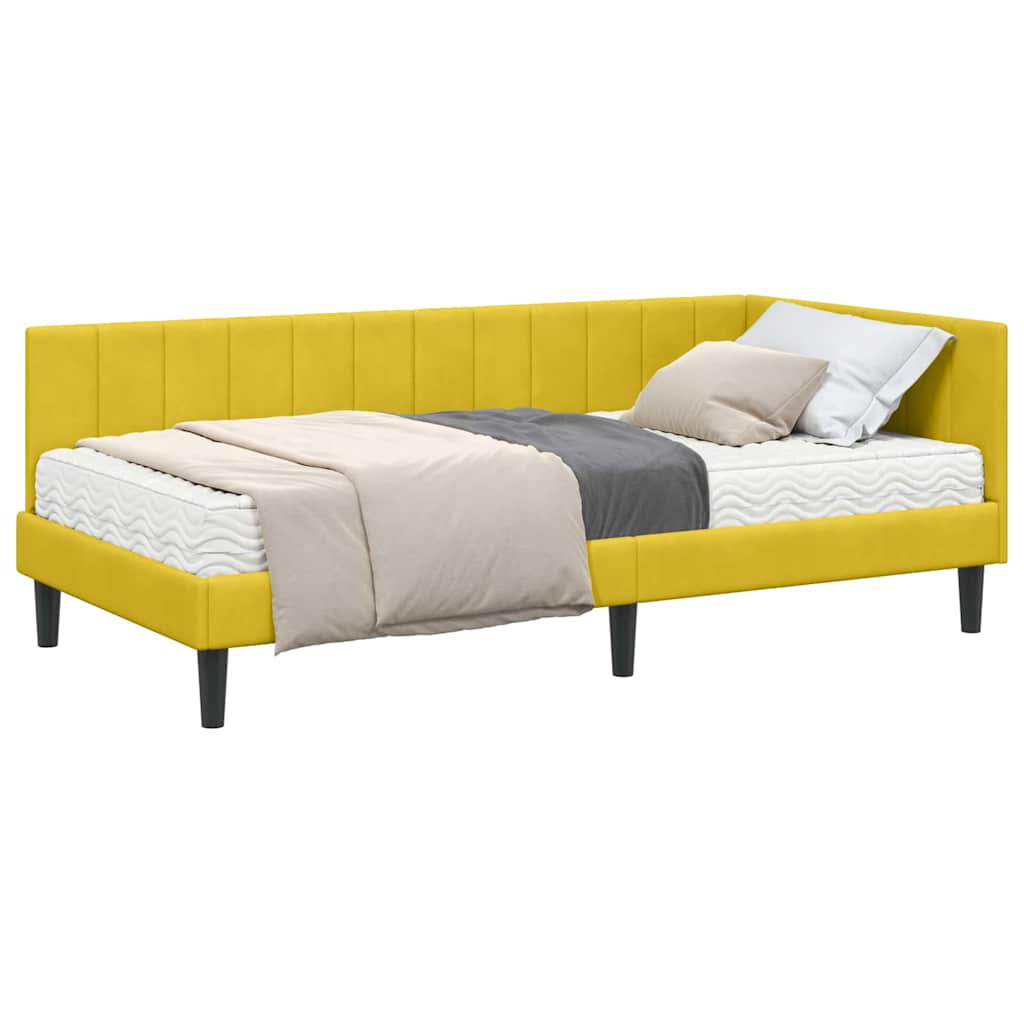 Cornice del letto ad angolo Giallo 100 x 200 cm Velluto