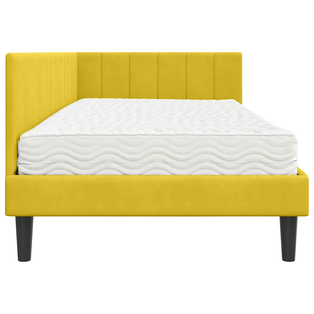 Cornice del letto ad angolo Giallo 100 x 200 cm Velluto