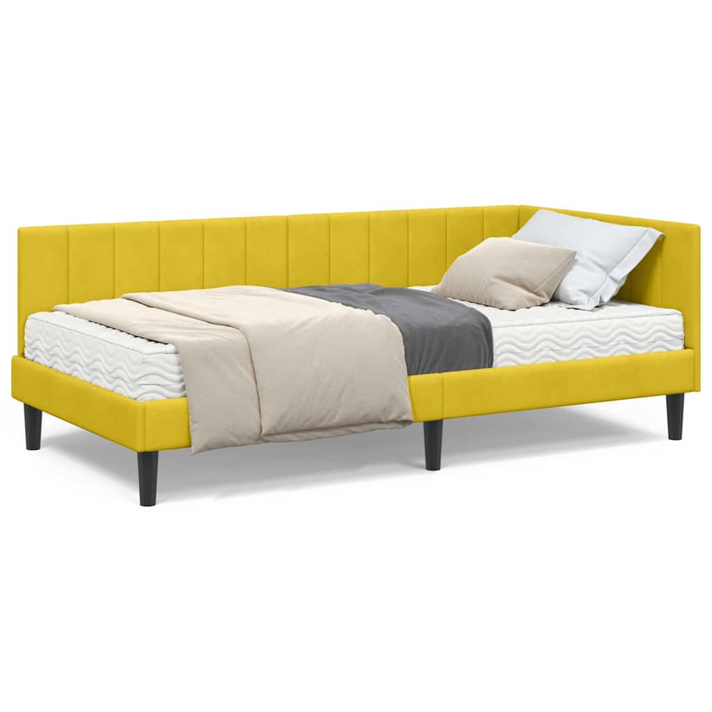 Cornice del letto ad angolo Giallo 100 x 200 cm Velluto