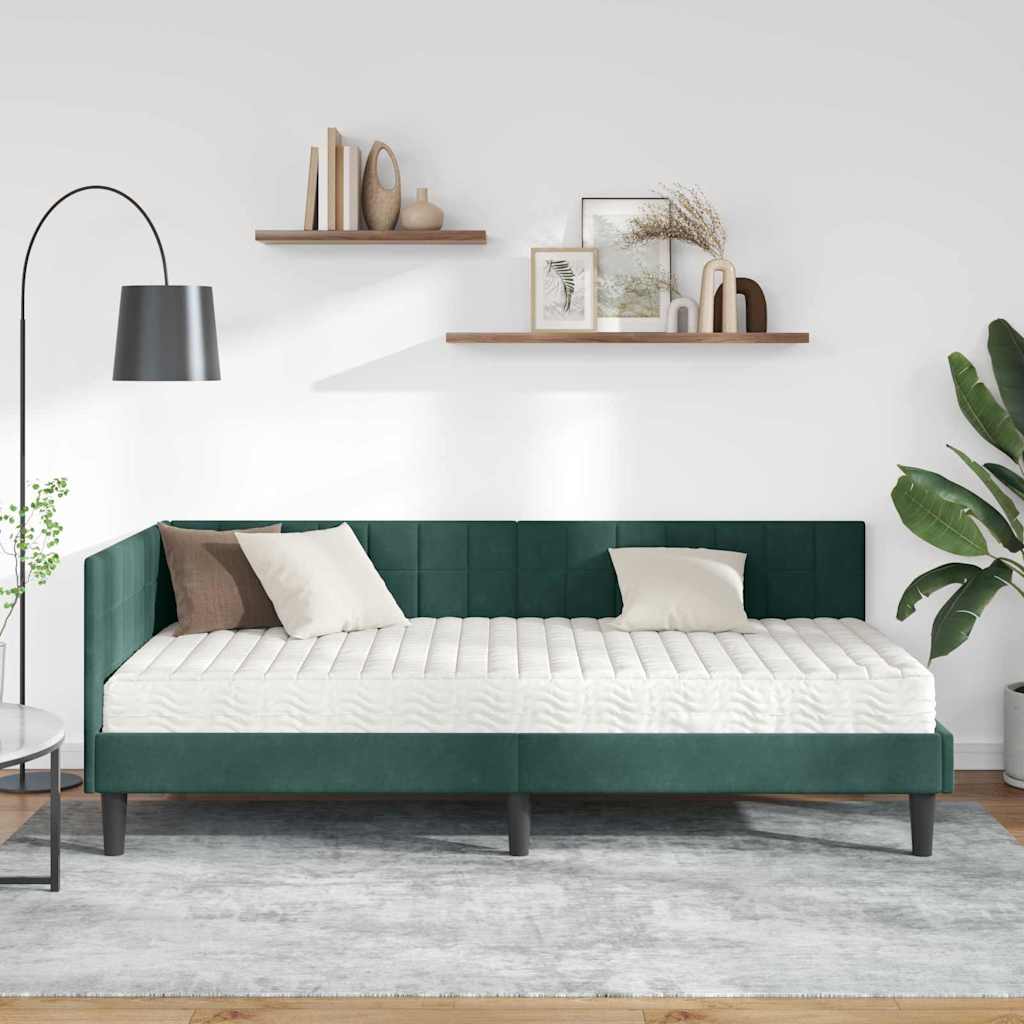 Struttura Letto Angolare con Materasso 2 pz Verde Scuro | homemem39