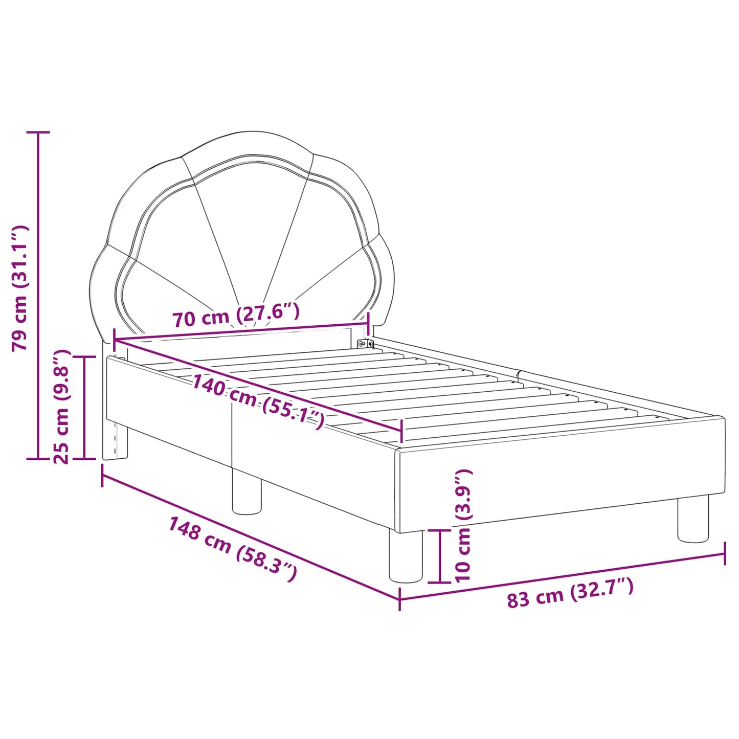 Struttura letto per bambini con testata Rosa 70 x 140 cm | homemem39