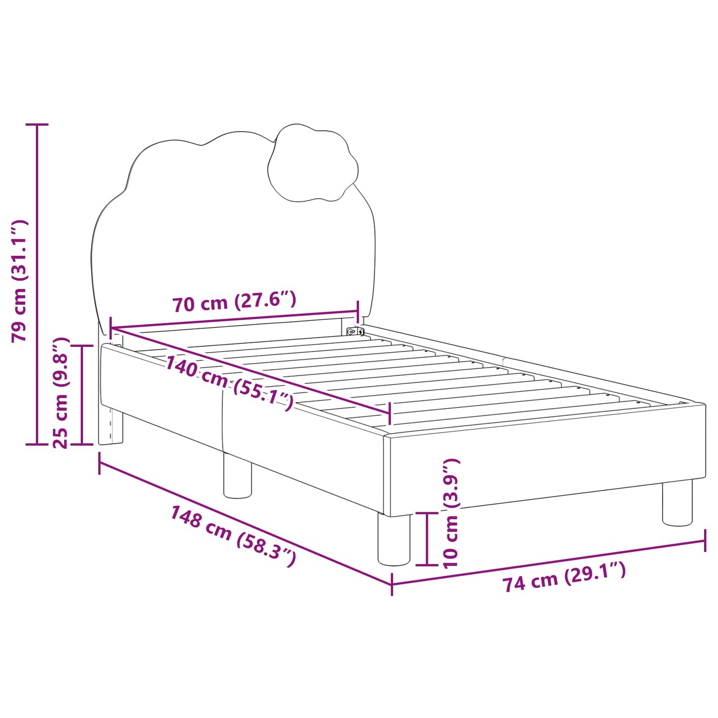 Struttura letto per bambini con testata Blu 70 x 140 cm PU | homemem39