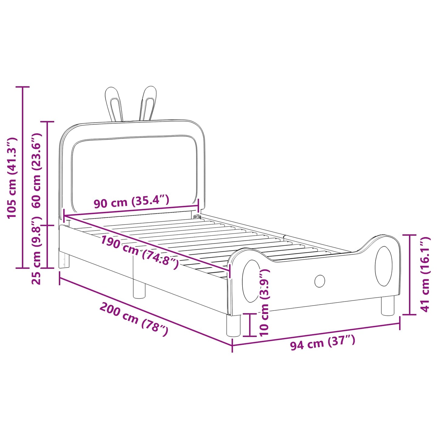 Struttura letto bambini con testata Blu 90 x 190 cm PU | homemem39