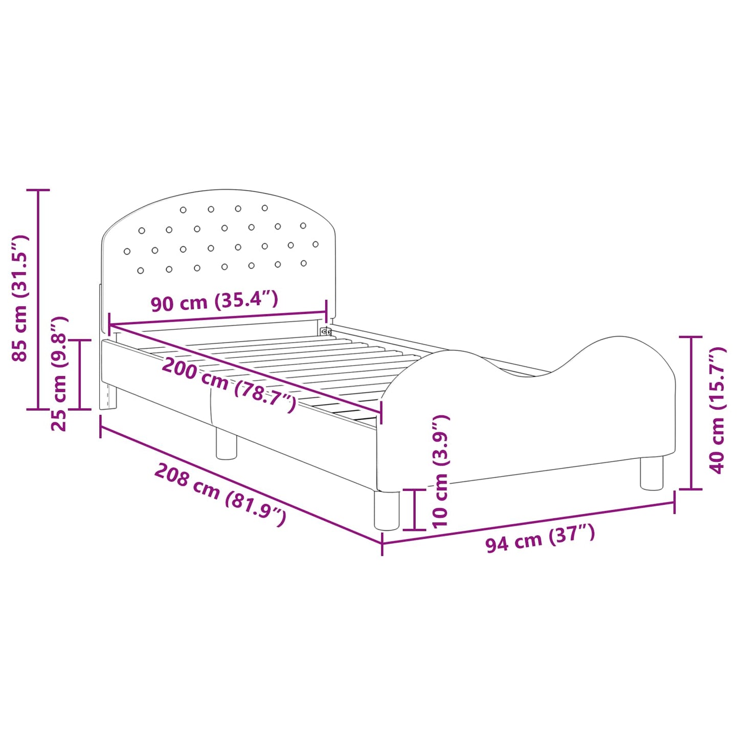 Struttura letto bambini con testata Viola 90 x 200 cm Velluto