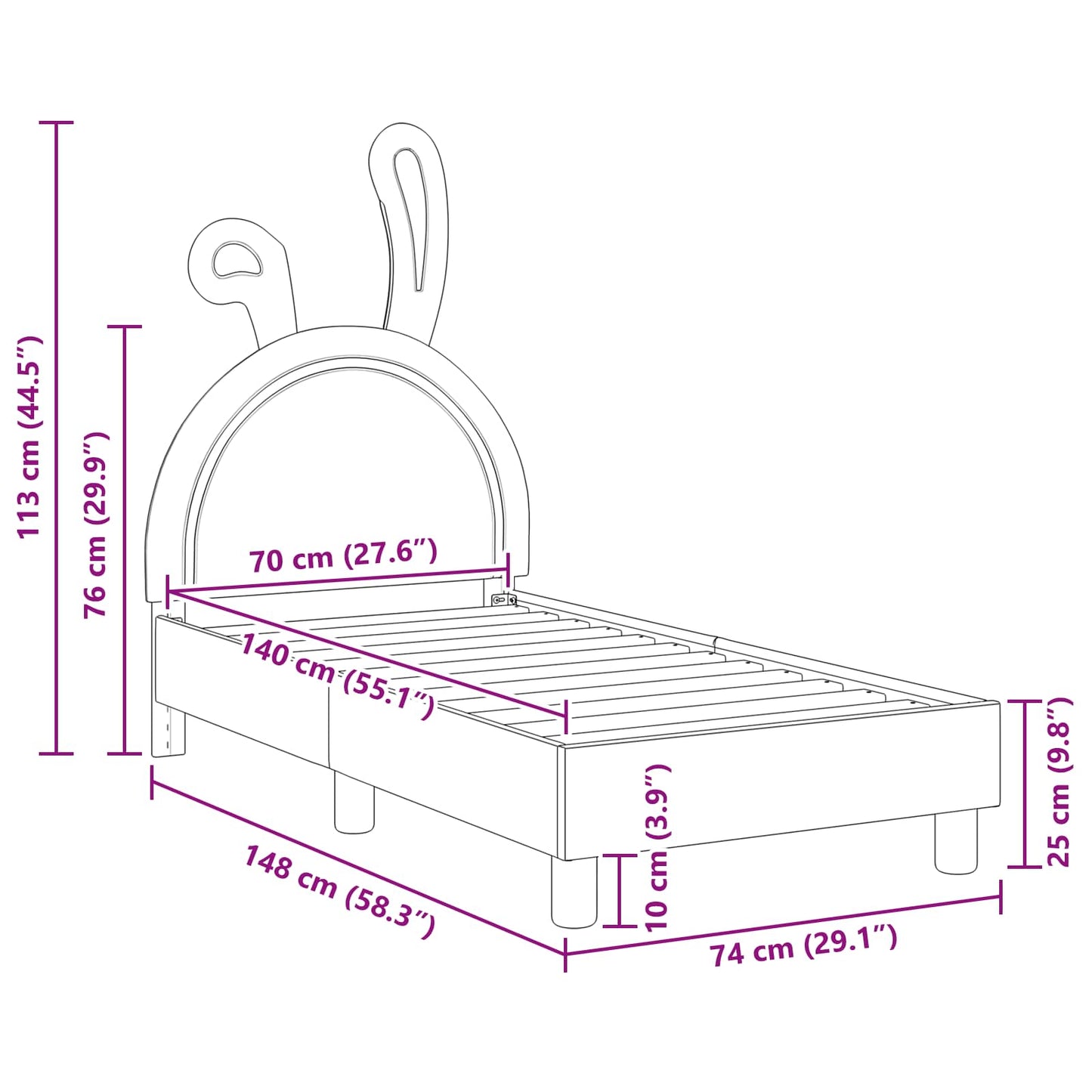 Struttura letto per bambini con testata Rosa 70 x 140 cm PU