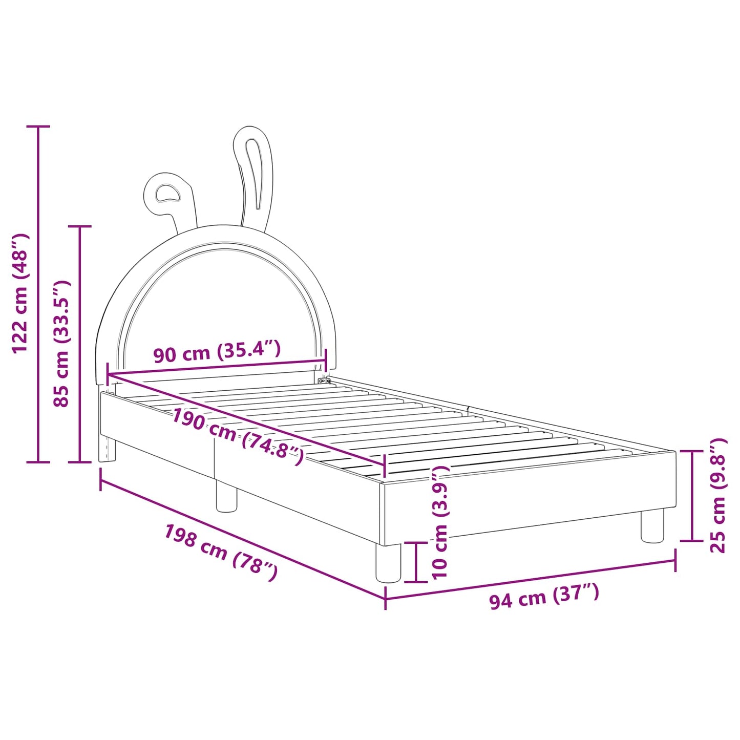 Struttura letto bambini con testata Bianco 90 x 190 cm PU