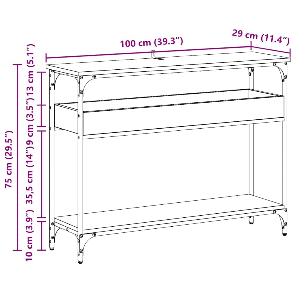 Tavolo consolle con lo scaffale Legno vecchio 100 x 29 x 75 cm