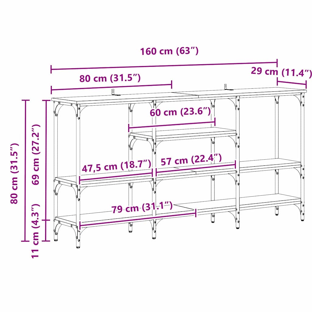 Tavolo consolle con lo scaffale Legno vecchio 160 x 29 x 80 cm