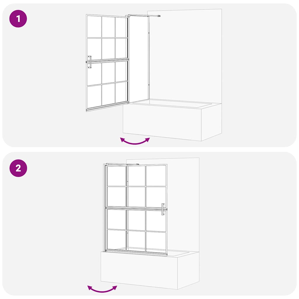 Schermo per Bagno e Doccia Nero e trasparente 116 x 68 x 128 cm