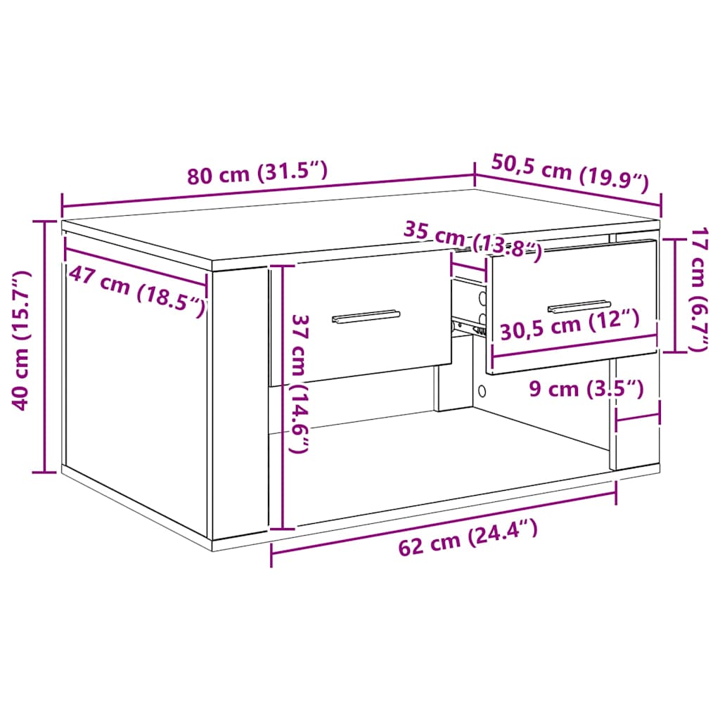 Tavolino da salotto con cassetto Legno vecchio 80 x 50 x 40 cm | homemem39