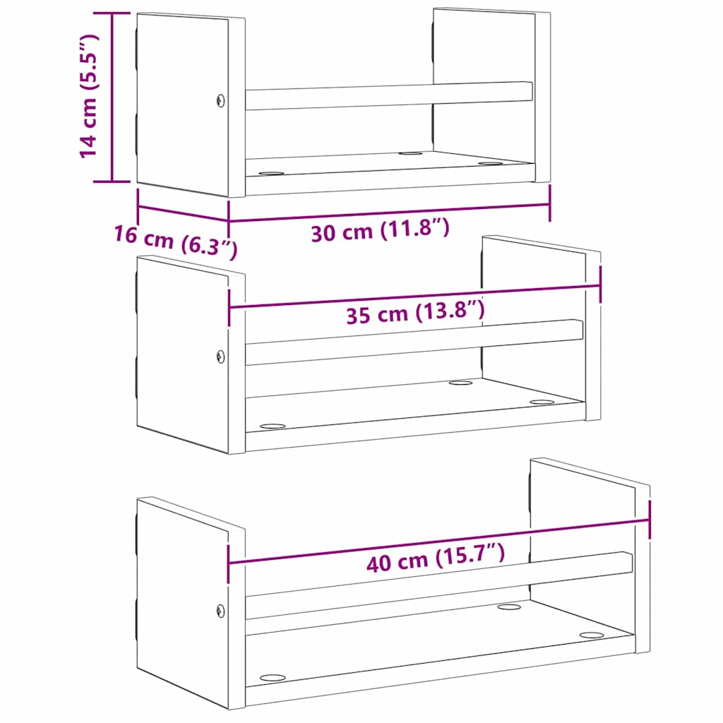 Set mensole da parete 3 pcs Legno vecchio 40x16x14cm | homemem39
