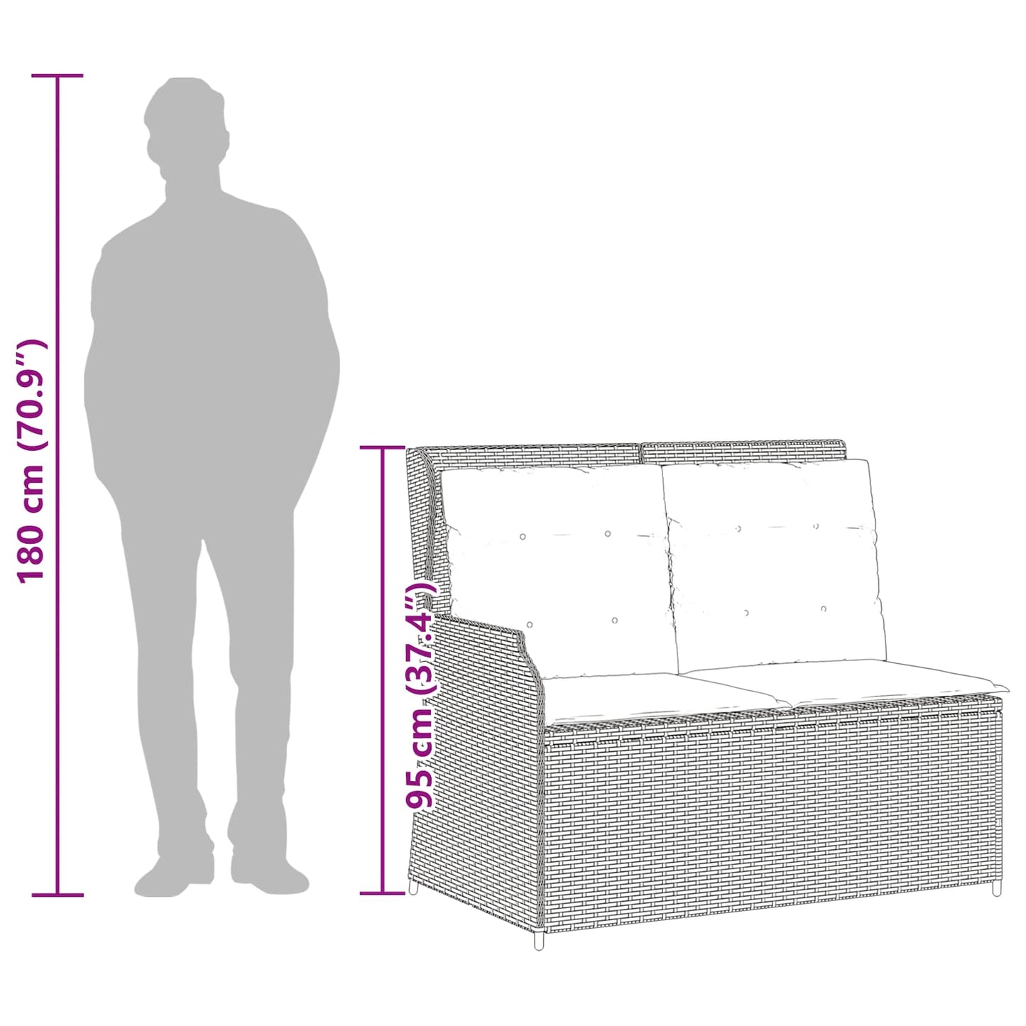 Panchina da giardino Grigio polyrattan