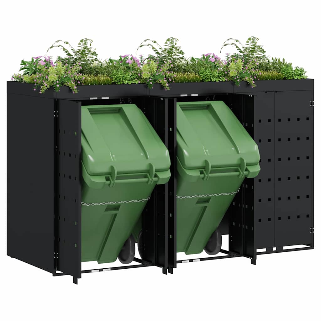 Contenitore per Rifiuti per 3 Bidoni Nero 204 x 77,5 x 121,5 cm - homemem39