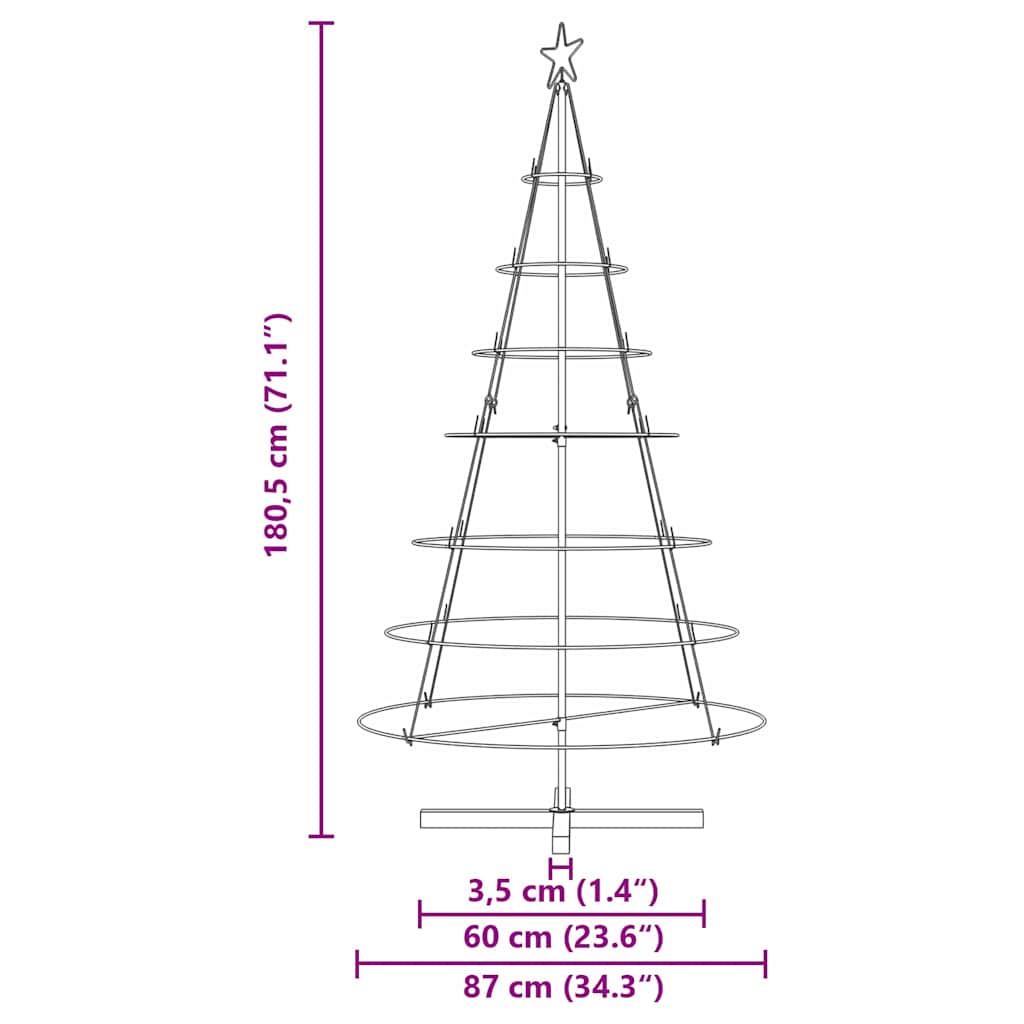 Albero a Cono di Natale con supporto Nero 180,5 cm Acciaio | homemem39