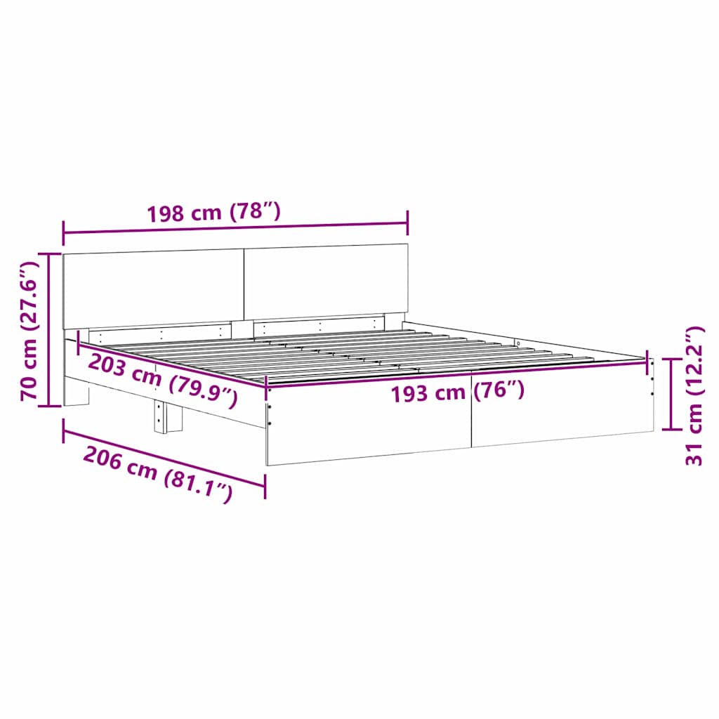 Struttura del letto Sonoma 193 x 203 cm Legno ingegnerizzato | homemem39