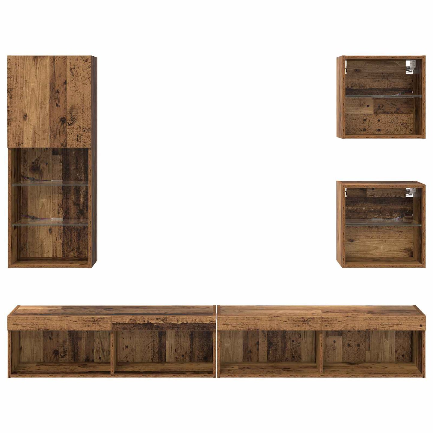 Unità a muro per TV con LED 5 pz Legno vecchio 100 x 30 x 30 cm