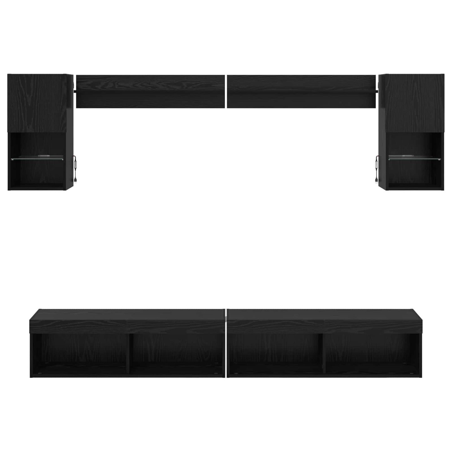 Unità a muro per TV con LED 6 pcs Rovere Nero Legno multistrato - homemem39