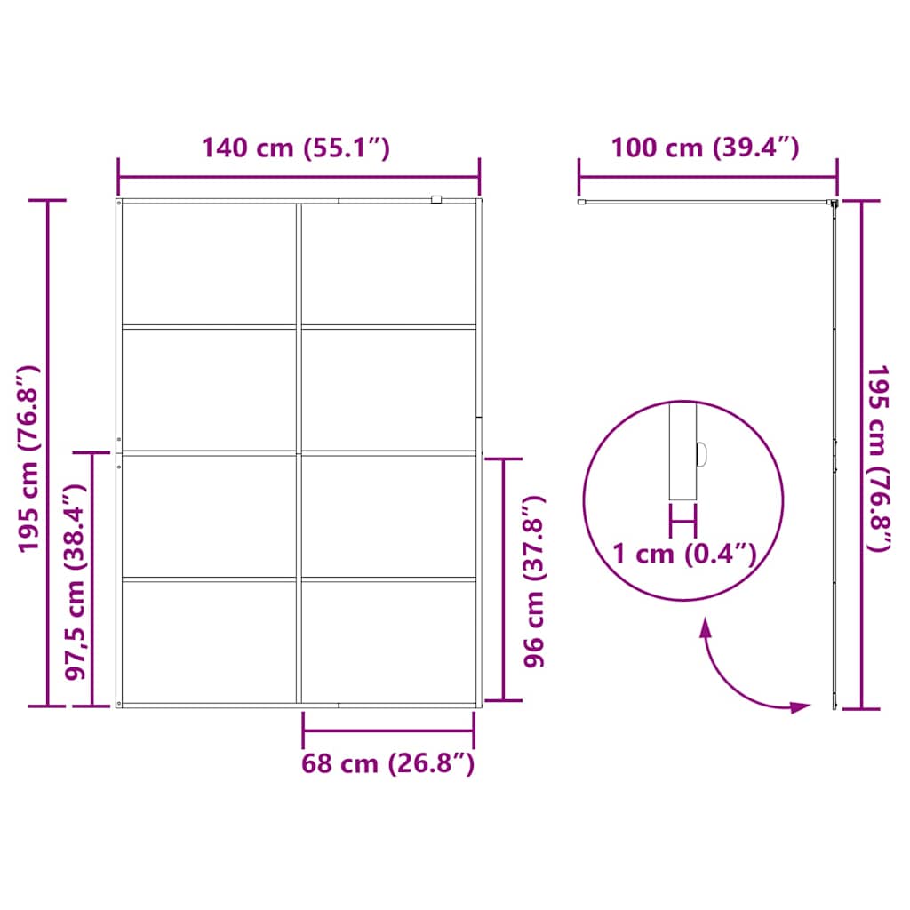 Parete Doccia Walk-in Nero 140 x 195 cm vetro temperato - homemem39